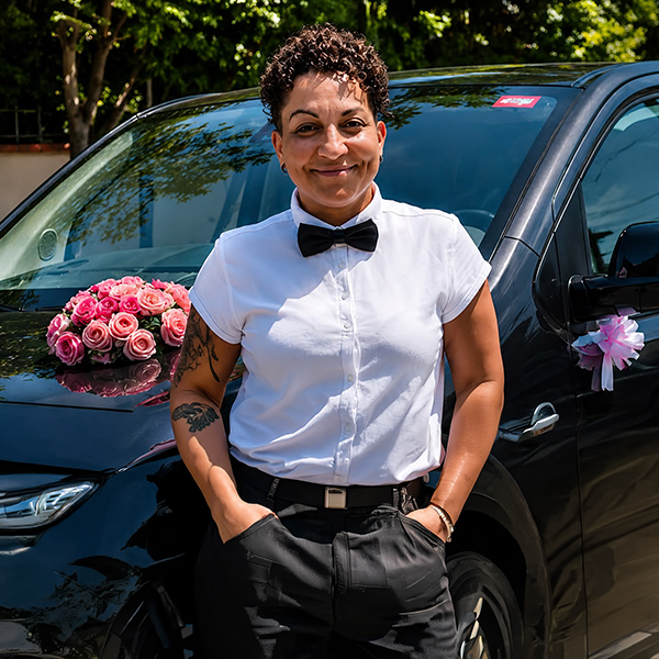 Service DomLove propose une voiture décorée dans une ambiance chaleureuse et romantique, ornée de roses.